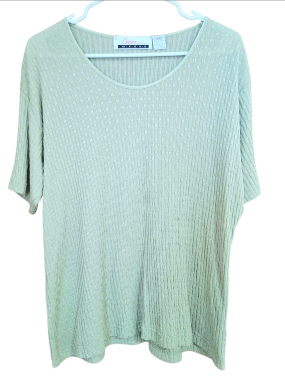 Women's Sage Green Textured Plus Size Short Sleeve Top~1XL
